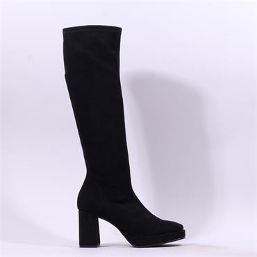 Miss Elastic Hilary Platform Long Boot - Black Suede